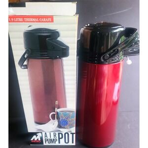 Air Pump Pot 1.9L Thermal Carafe Coffee Dispenser Metallic Red Insulated Metro